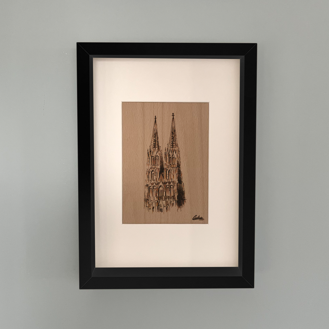 Holzbild Kölner Dom  im Rahmen 21x30x6 cm (BxHxT)