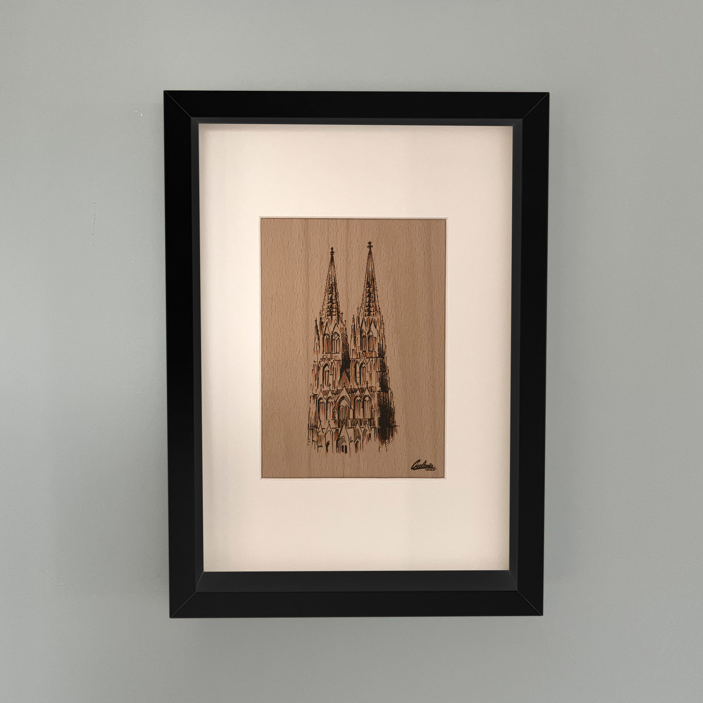 Holzbild Kölner Dom  im Rahmen 21x30x6 cm (BxHxT)