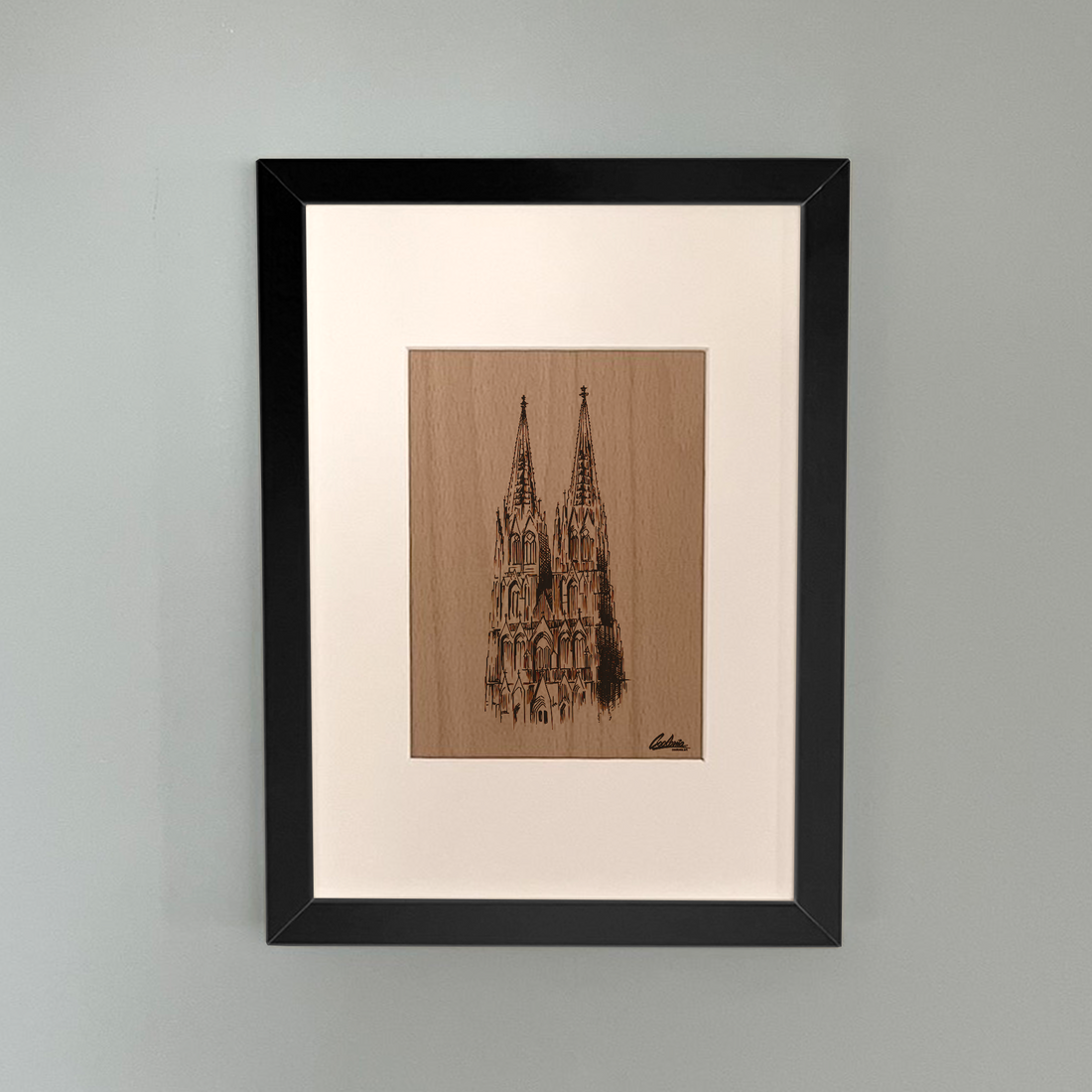 Holzbild Kölner Dom im Rahmen 30x21x3,5 cm (BxHxT)