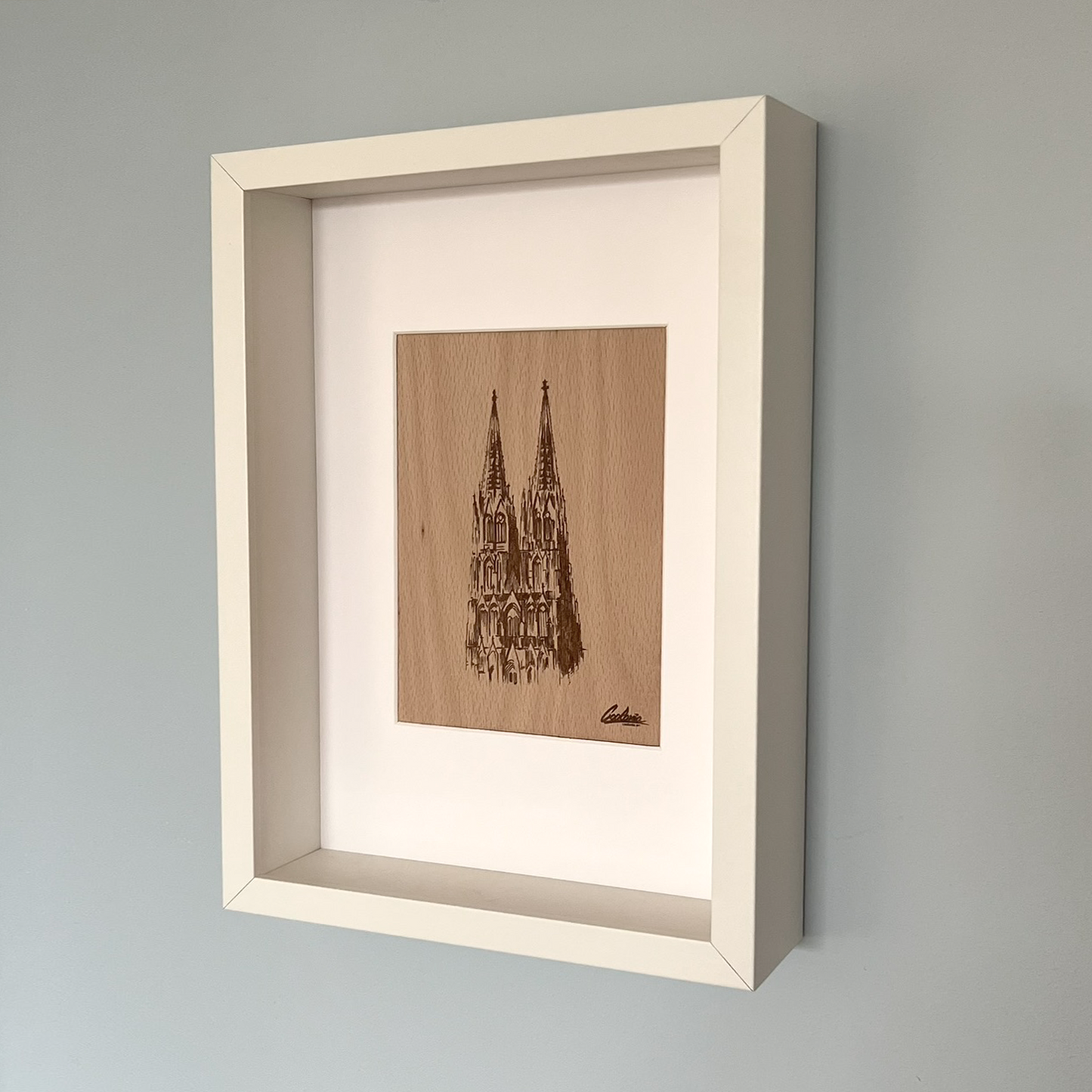 Holzbild Kölner Dom  im Rahmen 21x30x6 cm (BxHxT)