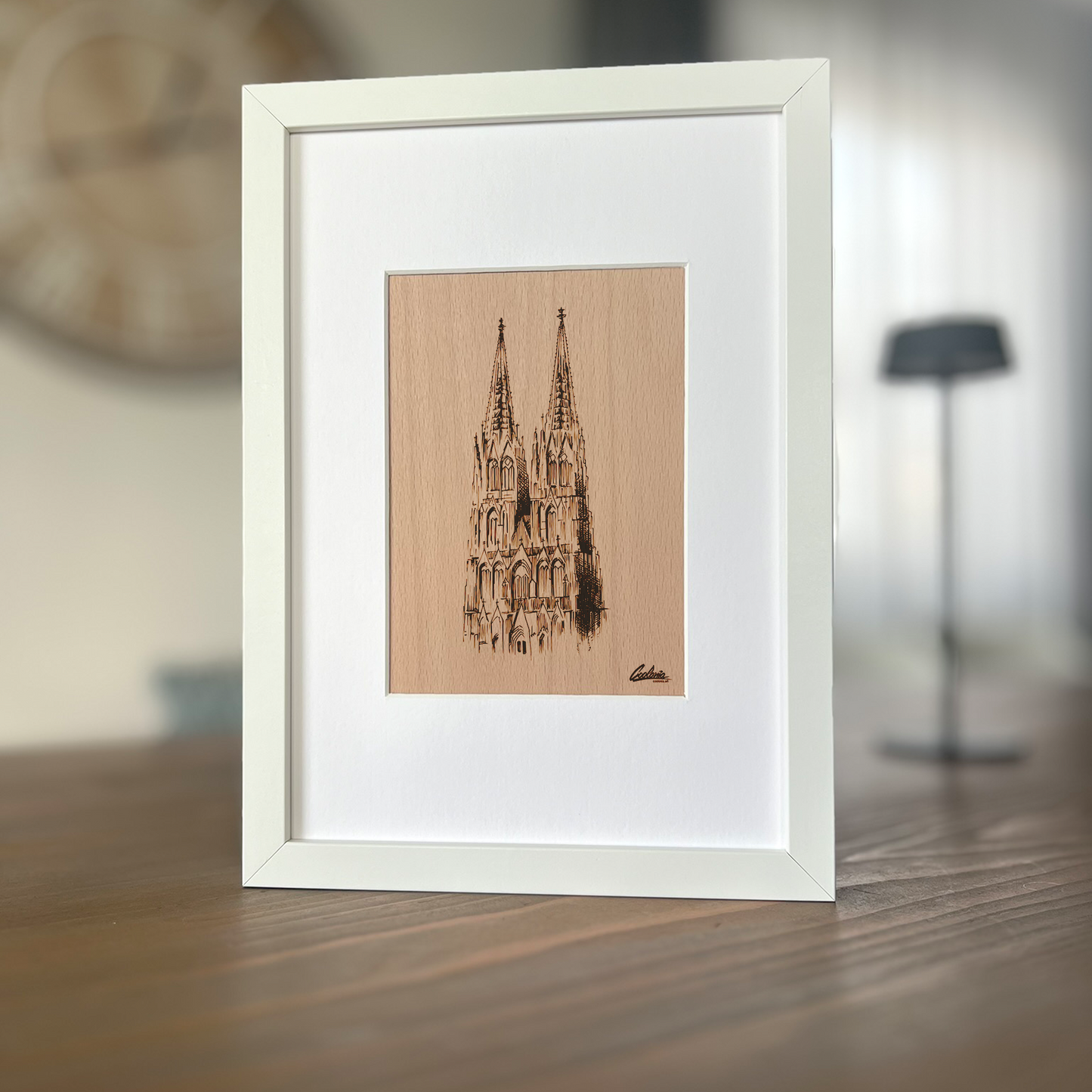 Holzbild Kölner Dom im Rahmen 30x21x3,5 cm (BxHxT)