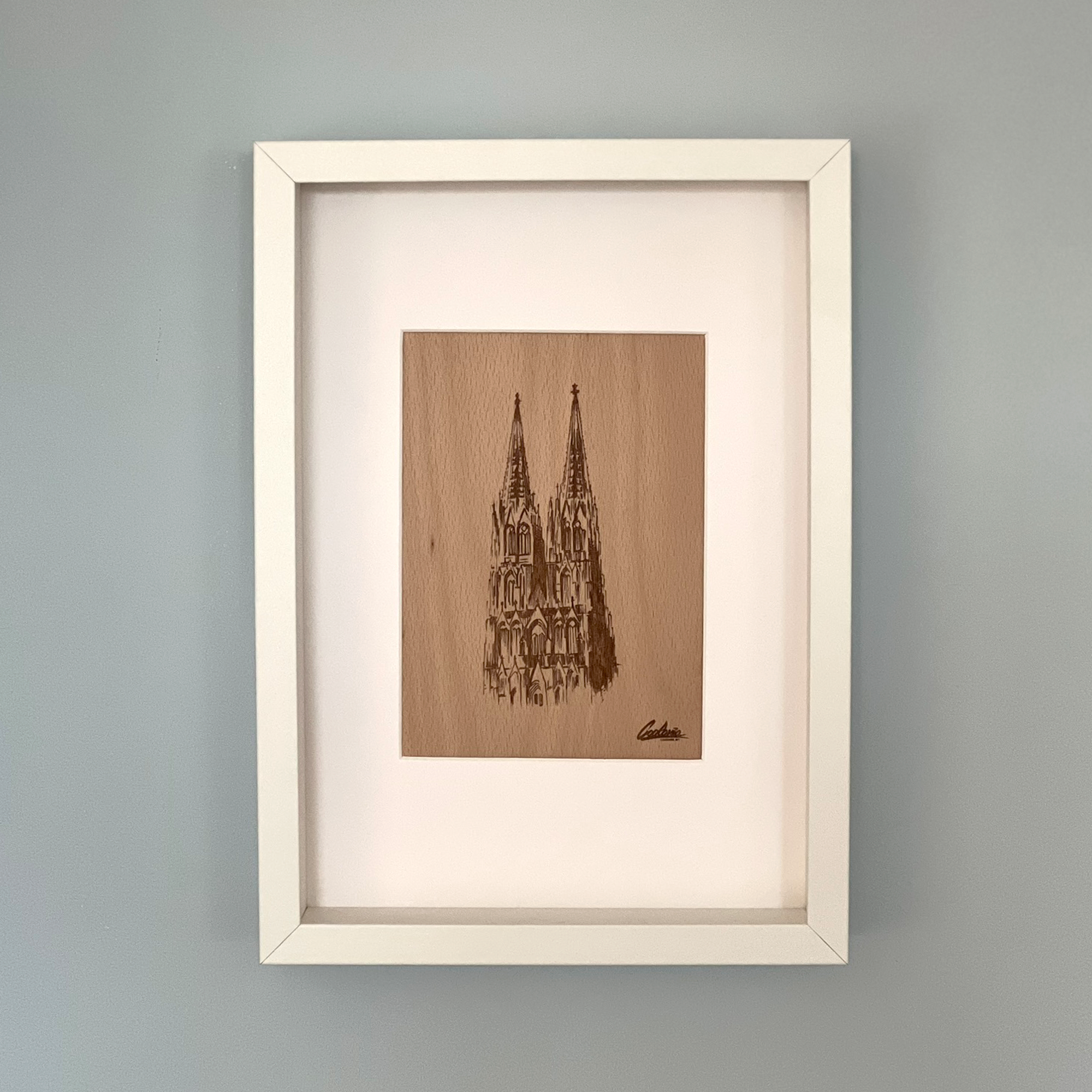 Holzbild Kölner Dom  im Rahmen 21x30x6 cm (BxHxT)
